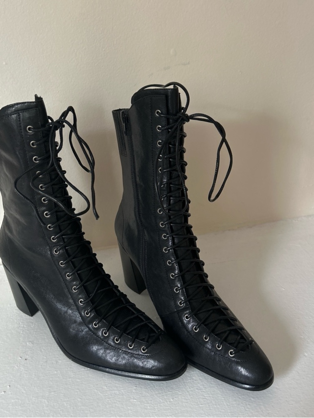 Jeffrey Campbell Black Lace-Up Heeled Archille Boots - Picture 2 of 4
